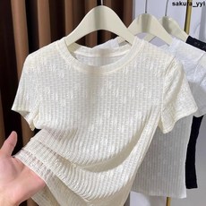 蕾絲上衣 蕾絲打底衫 薄紗t恤 女 夏季吊帶裙內搭 短袖網紗上衣 薄款, 黑色,XXS