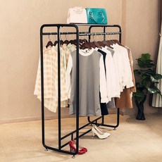 튼튼한 행거 양면 철재 옷걸이 바퀴 거치대 드레스룸 조립식 진열대 옷장 이동식 업소용, 120/50/135 블랙