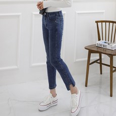 Minky Bee 100023C秋季冬季女子高中隊緊身牛仔褲, 藍色