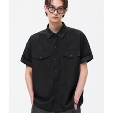 트릴리온 TRILLION 헤링본 오버핏 롤업 하프 셔츠_블랙 TRSSH38BK 120974