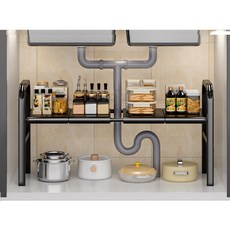 길이조절 싱크대 하부장 선반 바구니 정리 수납함, 블랙, 1개