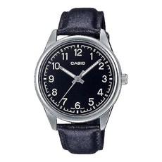 Casio 남성용 스탠다드 아날로그 레더 밴드 블랙 넘버스 다이얼 시계 블랙 (MTP-V005L-1B4)