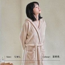 珊瑚絨吸水速幹浴袍 情侶長款家居服, 亞棕色,M 建議165-175身高 150斤內