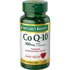네이처스 바운티의 건강 보조 식품인 CoQ10 심장 지원 100mg 플러스 L-카르니틴 소프트젤 60개, 1개