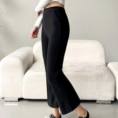 여성 부츠컷 크롭 스판 슬랩츠 - 편안 허리밴딩 나팔바지