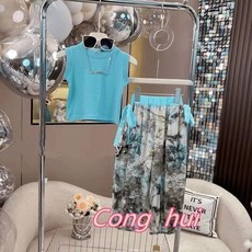 賣場優選童裝 女童短袖套裝 女童夏季2025新款純色無袖兒童背心夏裝時髦洋氣套裝兩件套