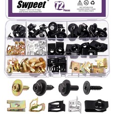 Swpeet 72Pcs 유니버설 메탈 엔진 언더 커버 바디 볼트 범퍼 펜더 및 트림 패널 스프링 클립 자동차 U-클립 몰딩 클립 대부분의 자동차와 호환되는 나사 포함, 50