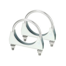 QWORK U-볼트 머플러 팁 클램프 스틸 파이프 2팩 유니버설 OD 3인치 후크 클립 배기 소음기, 2 Pack, 1-1/2"