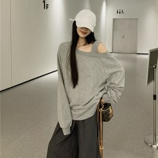 SAHINER 봄 여성 언발 오프숄더 맨투맨 루즈핏 데일리 긴팔티셔츠 LWAWY58