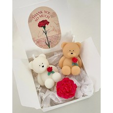 미니곰돌이 카네이션 캔들 어버이날 스승의날 감사의 선물 가정의달 답례품 화이트 레드, 아이보리, 기본포장, 그린그라스