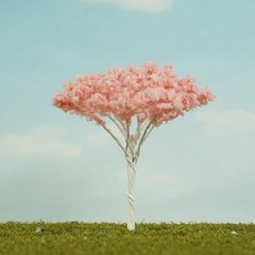 微景小舖 仿真櫻花樹, 1個, 粉色花樹-白杆(高約6.5cm), 粉色