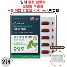 딥씨 징코 빌로바 은행잎 추출물 4중 복합 기능성 750mg 60캡슐 2개 사은품 증정