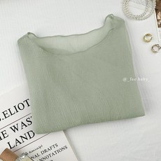 Fee 韓系木耳邊雪紡短袖上衣 皺褶網紗透膚打底