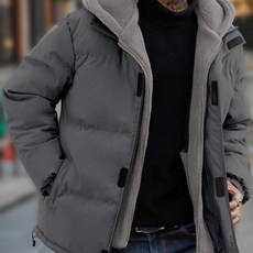 재킷 남성용 겨울 후드 인조 재킷 캐주얼 폴리에스터 방풍 코트 탈착식 후드 포함 지퍼 업 프론트 긴 소매 및 포켓 따뜻한 회색 일상 및 레저 사용에 이상적 겨울 의류