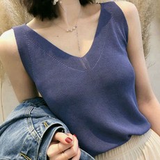 針織背心女 V領 無袖上衣 夏季薄款 外穿 韓版 素色