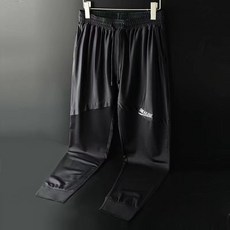S-5XL 冰絲網眼男生運動長褲 透氣排汗速乾薄款空調褲 高彈力寬鬆束腳褲 個性字母繡花