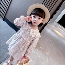 Arbea 女童連衣裙，清新小花翻領長袖設計