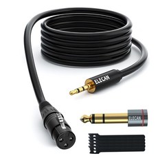 엘레칸 3.5mm(1/8인치) TRS-XLR 케이블 15피트 남성 균형 차폐 3핀 XLR-1/8 쿼터 인치 코드 3.5mm에서 6.35mm 어댑터+타이가 장착된 프로페셔널/하이파, 20FT, 3.5mm - XLR 케이블