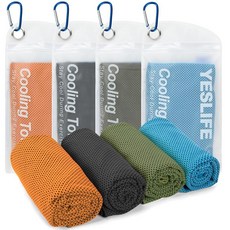 YESLIFE 쿨링 타월 4팩 101.6cm x 30.5cm(40 x 12인치) 남성 및 여성용 체육관 타월 요가 달리기 스포츠 운동 캠핑 피트니스 등을 위한 부드, 블랙, 아미 그린, 오렌지, 블루