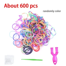 600-1500pcs + 다채로운 Loom 밴드 세트 캔디 컬러 팔찌 만들기 키트 DIY 고무 짠 소녀 공예 장난감 선물, 01 about 600pcs