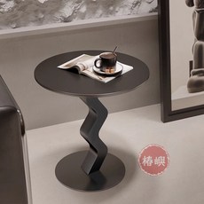 【椿嶼】客廳創意沙髮巖闆圓形邊幾現代簡約小茶幾鐵藝輕奢藝術高級感角幾, 黑色架：潘多拉,直徑：圓60cm高52cm, 1個