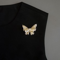 金色褶皺蝴蝶胸針 鑲鑽胸針 氣質百搭大衣配飾別針, 1個, K-金色褶皺蝴蝶胸針, 金色