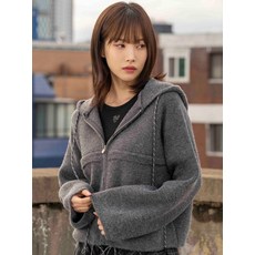 THE GREEN LAB 투톤 스트링 후드 집업 니트 [차콜 그레이] 235511