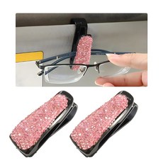 WEVDN 자동차 선바이저 여성용 클립 패션 홀더 선글라스 2개 행거 블링 안경 여아용, 핑크