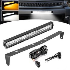 Wsays 55.9cm(22인치) 120W LED 앰버/화이트 스트로브 듀얼 로우 스트레이트 라이트 바 배선 하네스 키트 및 전면 숨겨진 범퍼 장착 브래킷 포함 쉐보레 실버, Wsays 55.9cm(22인치) 120W LED 앰버