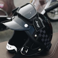 Heygo 소두핏 헬멧 클래식 바이크 스쿠터 전동킥보드 데이비슨 경량 베스파 할리, 10. 고글 블랙/그레이 그리드