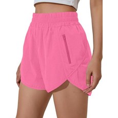 BMJL 여성용 러닝 반바지 신축성 있는 하이 웨이스트 포켓 포함 6.4cm(2.5인치) 스포티 운동 빠른 건조 운동용 반바지 핑크141 XL