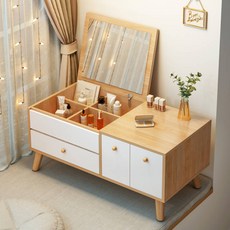 PercyLy 좌식 수납 서랍형 다용도 수납 화장대 미니 화장대 흰색, 오크화이트