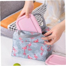 플라밍고 패턴 휴대용 단열 런치백 야외활동 나들이 소풍 경량 손잡이 파우치형, 1개, 핑크