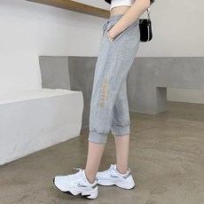 지고다그 여성 여름 면 밴딩 7부 조거 팬츠 루즈핏 트레이닝 캐주얼 데일리 운동 바지 HHA0303