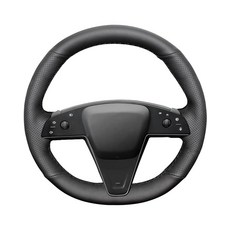 Belinous 가죽 핸들 커버 레이스업 천연 가죽 핸드 스티치 스티어링 휠 랩 2021-2024 모델 S/X (요크 아님)와 호환 (W/O 마커), 표시 없음