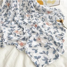 대나무 섬유 담요 여름용 소프트 쿨링 용, 1개, 이중층 작은 토끼 블루