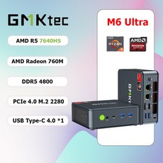 GMKtec M6 울트라 AMD R5 7640HS 미니 PC 6코어 12스레드 게이밍 컴퓨터 32GB DDR5 1TB SSD 휴대용 데스크, 01 Black, 01 유럽 ​​연합, 03 16GB DDR5 512GB SSD