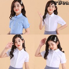 【Arbea】女童白襯衫短袖夏季棉兒童白色襯衫小學生中大童校服洋氣表演服【C1047】