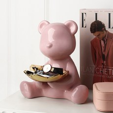 테디베어 오브제 악세사리 예쁜 트레이 차키 보관함 집들이 선물 인테리어소품 4color, 테디베어 트레이 (대형-메탈)