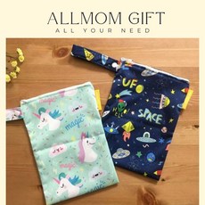 ALLMOM GIFT 尿布袋 外星人太空主題 防水布料 18*25公分, 綠獨角獸