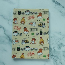 現貨C區 狗狗、貓頭鷹、恐龍、大象、白熊、綿羊圖案 A5尺寸布書衣 書套 書皮, 1個, C-14 柯基吃壽司