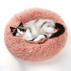 Spring Blossoms 도넛 모양의 고양이와 강아지 침대 미끄럼 방지 폭신폭신하고 기계로 세탁이 가능합니다., 1개, 핑크