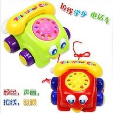 拉線學步電話車 聲音 眨眼, 拉線電話車兒童拉線學步玩具嬰幼兒3玩具電話模型玩具車地攤貨源, 1個