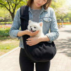 임셀 어깨 푹신 야외 산책용 반려동물 포대기 강아지 슬링백, 1개, 블랙