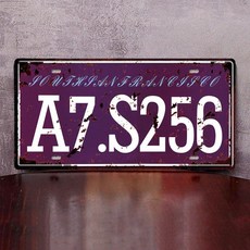 차량 번호판 빈티지 외국차 플레이트 펍 장식 소품 카페, 1개, 진보라
