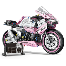 摩托車造型積木模型，精緻細節，高品質環保材料，居家擺飾，益智玩具, 粉色寶馬摩托, 1個