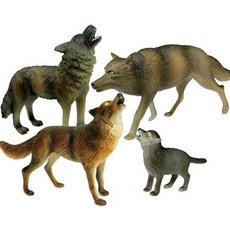 Gemini&Genius 하울링 늑대 동물 장난감 가족 놀이 세트 및 현실적인 북미 숲 회색 피규어 (4개), Wolves