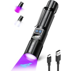 블랙 라이트 손전등 LCD 디스플레이로 충전 가능한 UV USB C 반려동물 소변 감지용 줌 우드 램프 2N1 395NM 수지 경화 암석 여행 미네랄 스콜피온 유리 누수, 1