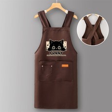 앞치마 주방 작업용 귀여운 고양이 캐릭터 디자인 크로스백 스트랩 포켓 면 소재rll, 커피색, 1개