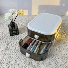 桌面收納盒 抽屜式化妝品收納櫃 學生文具雜物整理儲物箱, 白月光【二層】
